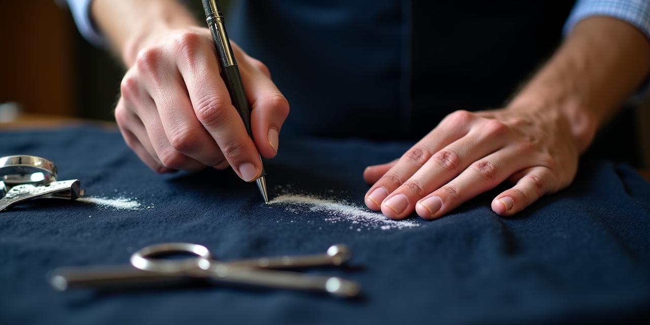 Sarto che lavora su un abito da business in tessuto pettinato