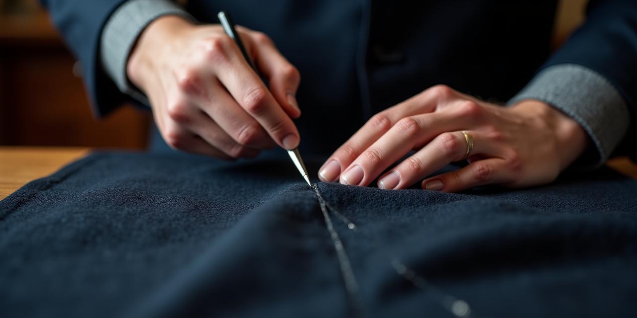 Un sarto che lavora con attenzione ai dettagli nel suo atelier a Roma