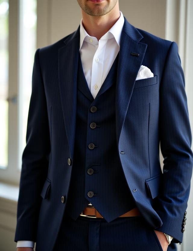 Abito tre pezzi in flanella blu navy
